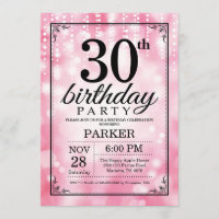 30th Birthday Invitation Pink Glitter