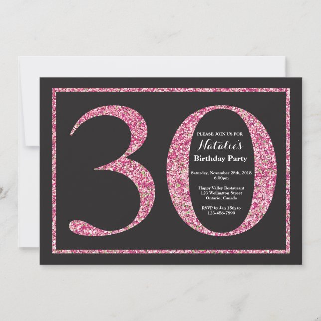30th Birthday Invitation Pink Glitter Chalkboard (Front)