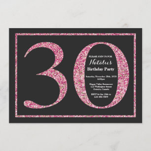 30th Birthday Invitation Pink Glitter Chalkboard