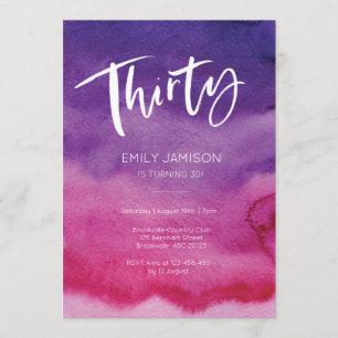 30th Birthday Invitation Pink Purple Watercolor