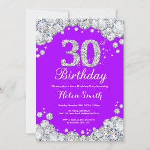 30th Birthday Invitation Purple and Silver Diamond