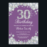 30th Birthday Invitation Purple and Silver Diamond<br><div class="desc">30th Birthday Invitation. Purple and Silver Rhinestone Diamond. Elegant Birthday Bash invite. Adult Birthday. Women Birthday. Men Birthday. For further customisation,  please click the "Customise it" button and use our design tool to modify this template.</div>