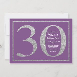 30th Birthday Invitation Purple and Silver Glitter