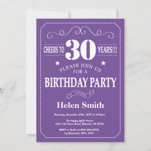 30th Birthday Invitation Purple and White