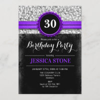 30th Birthday Invitation - Purple Black Silver