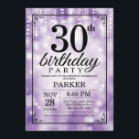 30th Birthday Invitation Purple Glitter<br><div class="desc">30th Birthday Invitation with Purple String Lights with Purple Glitter Background. Purple Birthday. Adult Birthday. Men or Women Bday Invite. 13th 15th 16th 18th 20th 21st 30th 40th 50th 60th 70th 80th 90th 100th, Any age. For further customisation, please click the "Customise it" button and use our design tool to...</div>