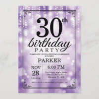 30th Birthday Invitation Purple Glitter