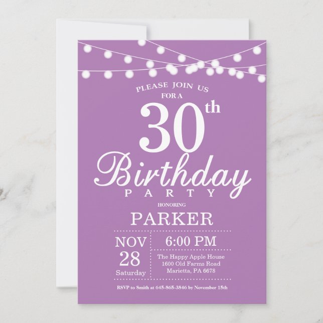 30th Birthday Invitation Purple Lavender (Front)