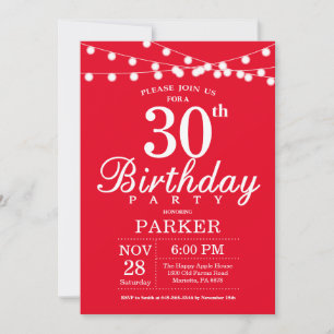 30th Birthday Invitation Red