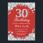 30th Birthday Invitation Red and Silver Diamond<br><div class="desc">30th Birthday Invitation. Red and Silver Rhinestone Diamond. Elegant Birthday Bash invite. Adult Birthday. Women Birthday. Men Birthday. For further customisation,  please click the "Customise it" button and use our design tool to modify this template.</div>
