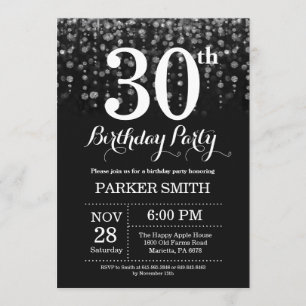 30th Birthday Invitation Silver Glitter