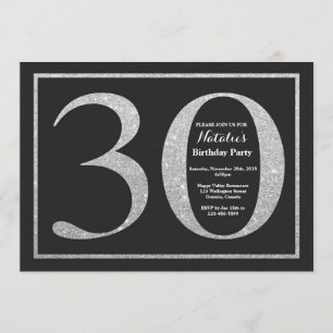 30th Birthday Invitation Silver Glitter Chalkboard