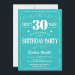 30th Birthday Invitation Teal and White<br><div class="desc">30th Birthday Invitation Teal and White Typography. Teal and White Background. Adult Birthday. Male Men or Women Birthday. Kids Boy or Girl Lady Teen Teenage Bday Invite. 13th 15th 16th 18th 20th 21st 30th 40th 50th 60th 70th 80th 90th 100th. Any Age. For further customisation, please click the "Customise it"...</div>