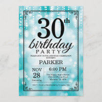 30th Birthday Invitation Teal Glitter