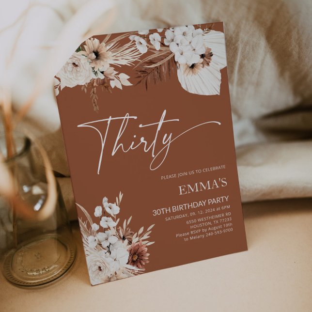 30th Birthday Invitation Terracotta Boho Pampas  (Creator Uploaded)