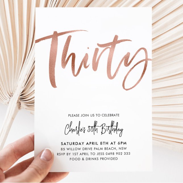 30th Birthday Invitation White Rose Gold Thirty  (Creator Uploaded)