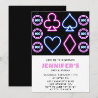 30th birthday invitations Casino theme Poker Girl