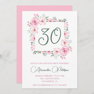 30th birthday invitations Floral Elegant Pink