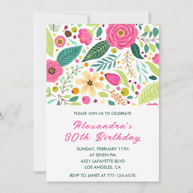 30th birthday invitations Flowers Simple Colourful (Front)
