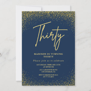 30th birthday invitations Gold Navy Glitter