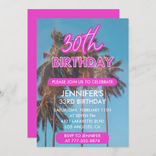 30th birthday invitations Pink Tropical Palm tree