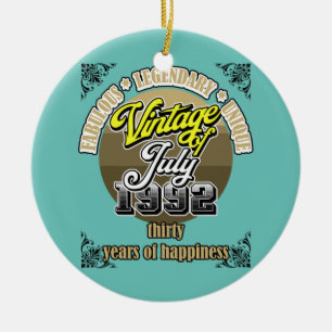 30th Birthday July 1992 Vintage 30 Years Ceramic Tree Decoration