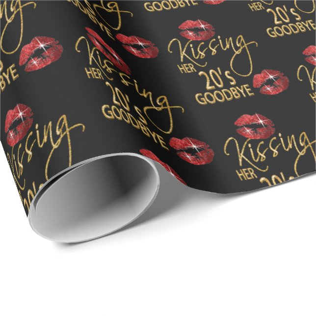 30th Birthday - Kissing Her 20's Goodbye - Red Wrapping Paper (Roll Corner)
