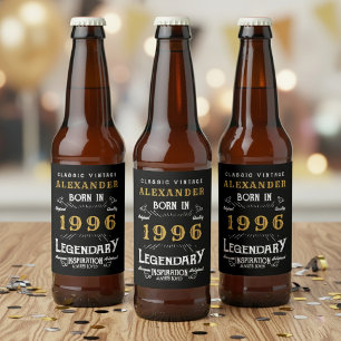 30th Birthday Legend Born 1996 Vintage Black Beer Bottle Label