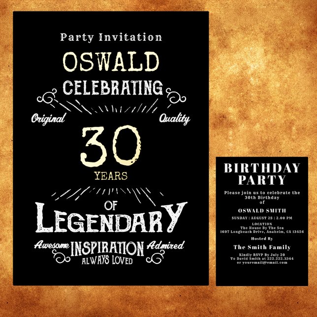 30th Birthday Legendary Black Gold Retro (For those celebrating their 30th birthday we have the ideal birthday party invitation)