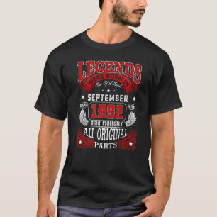 30th Birthday  Legends Born In September 1992 30 Y T-Shirt