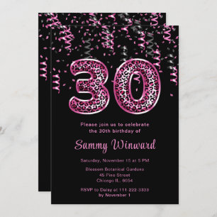 30th Birthday Leopard Print Balloons with Confetti Invitation