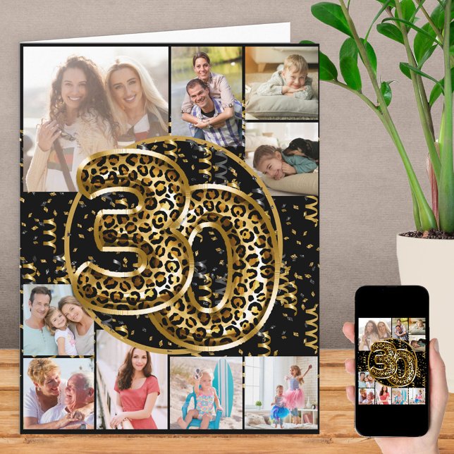 30th Birthday Leopard Print Gold Balloons Photo Card (Creator Uploaded)