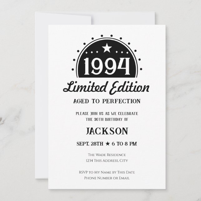 30th Birthday Limited Edition Invitation (Front)