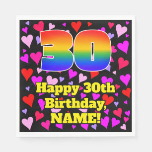 30th Birthday: Loving Hearts Pattern, Rainbow # 30 Napkin