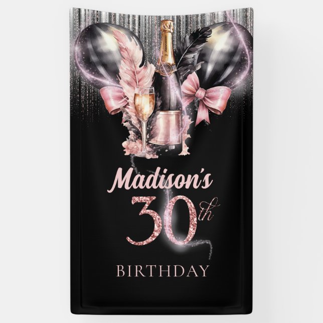 30th Birthday Luxury Rose Wine Party Sign (Vertical)