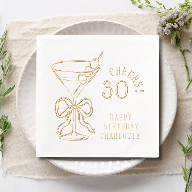 30th Birthday Martini Cheers Thirty Personalised Foil Napkins (Creator Uploaded)