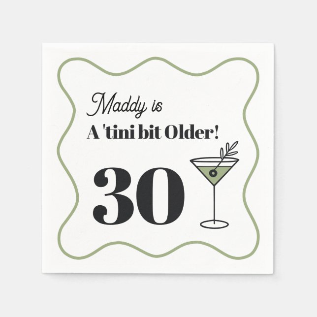 30th Birthday Martini-Themed Napkins Green (Front)
