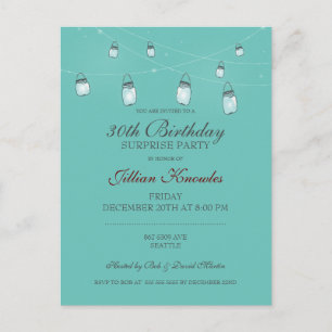 30th Birthday Mason Jar Lights Invitation Postcard