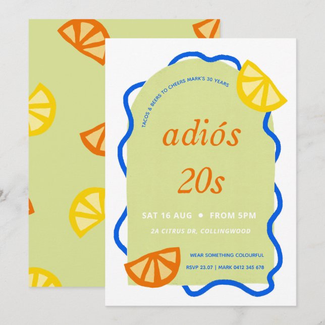 30th Birthday Mexican Adios 20s Party Invitation (Front/Back)