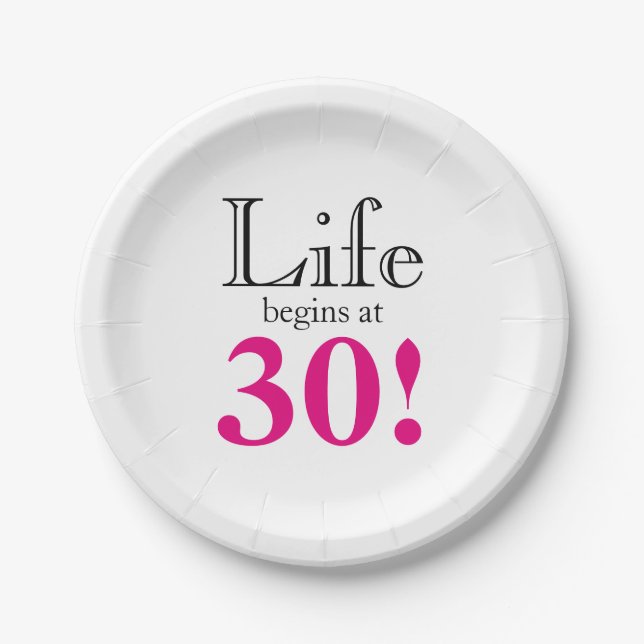 30th birthday milestone aging hot pink retro paper plate (Front)