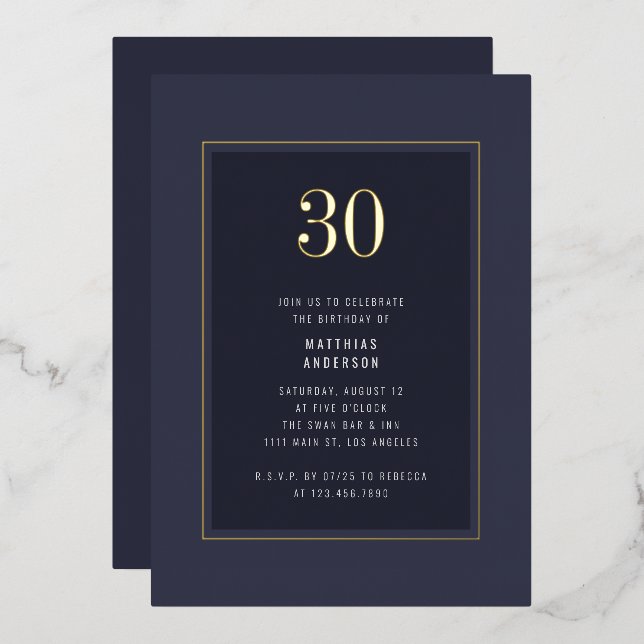 30th Birthday Minimal Elegant Dark Gold Frame (Front/Back)