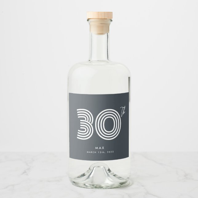30th Birthday Minimalist Liquor Bottle Label (Front)