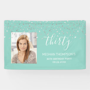 30th Birthday Mint Green Silver Confetti Photo Banner