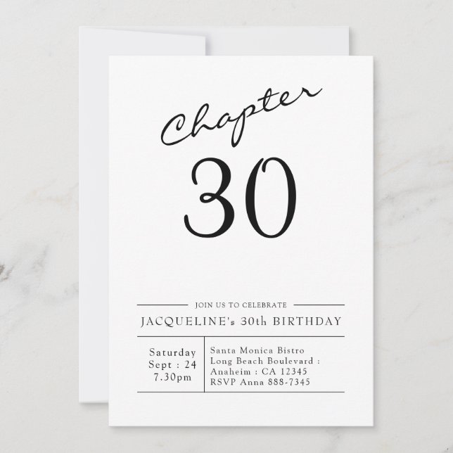 30th Birthday Modern 30 Party Invitation (Front)
