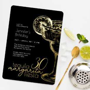 30th Birthday Modern Black Gold Margarita Party