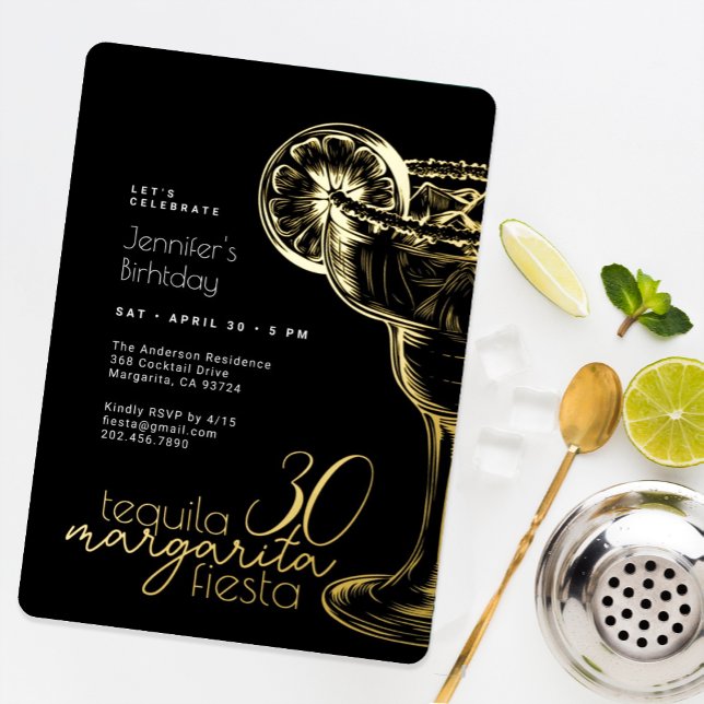 30th Birthday Modern Black Gold Margarita Party (Creator Uploaded)