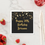 30th Birthday Modern Black Gold Stars Name Napkin<br><div class="desc">Modern black and gold stars design personalised with HAPPY 30TH BIRTHDAY NAME that can be changed as all text is editable. CHANGES: Change the black background colour or text colour and font style by clicking CUSTOMIZE FURTHER. Contact the designer via Zazzle Chat or makeitaboutyoustore@gmail.com if you'd like this design modified...</div>