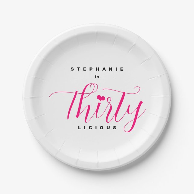 30th Birthday Modern Elegant Thirtylicious Pink Paper Plate (Front)