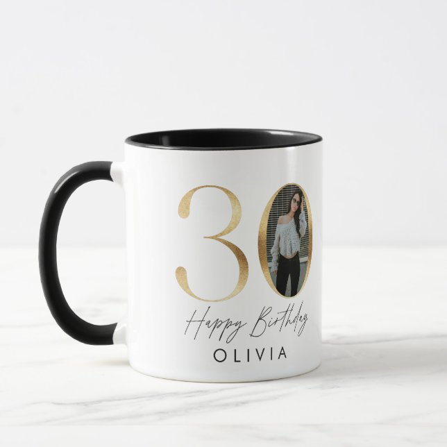 30th Birthday Modern Gold photo elegant stylish Mug (Left)
