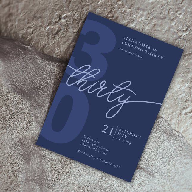 30th Birthday Modern Minimalist Navy Invitation (Creator Uploaded)